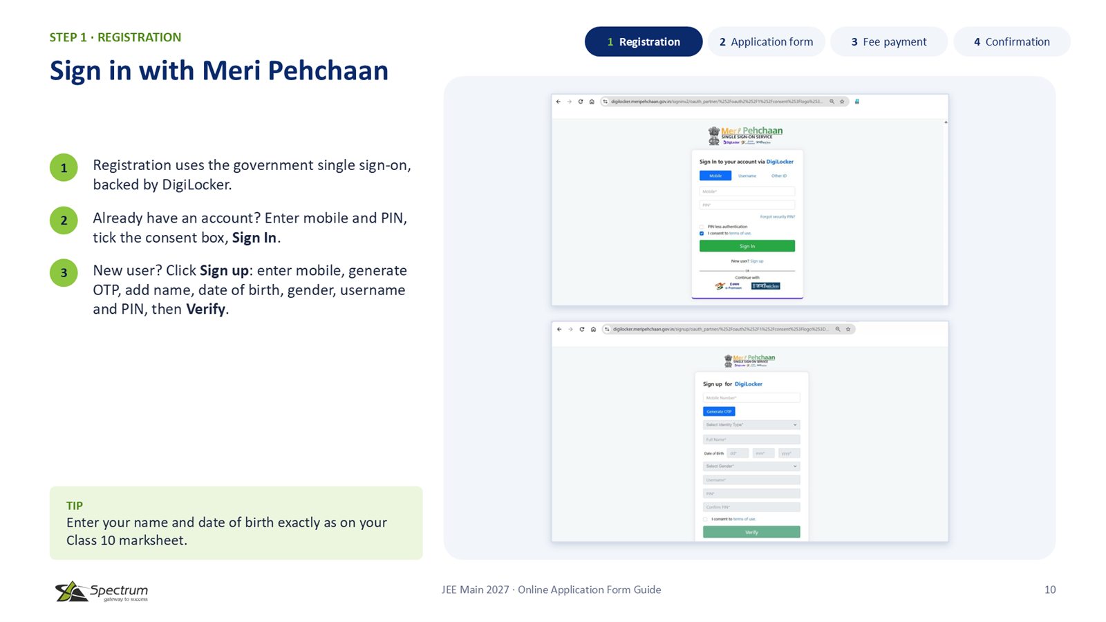 Slide 10: Sign in with Meri Pehchaan