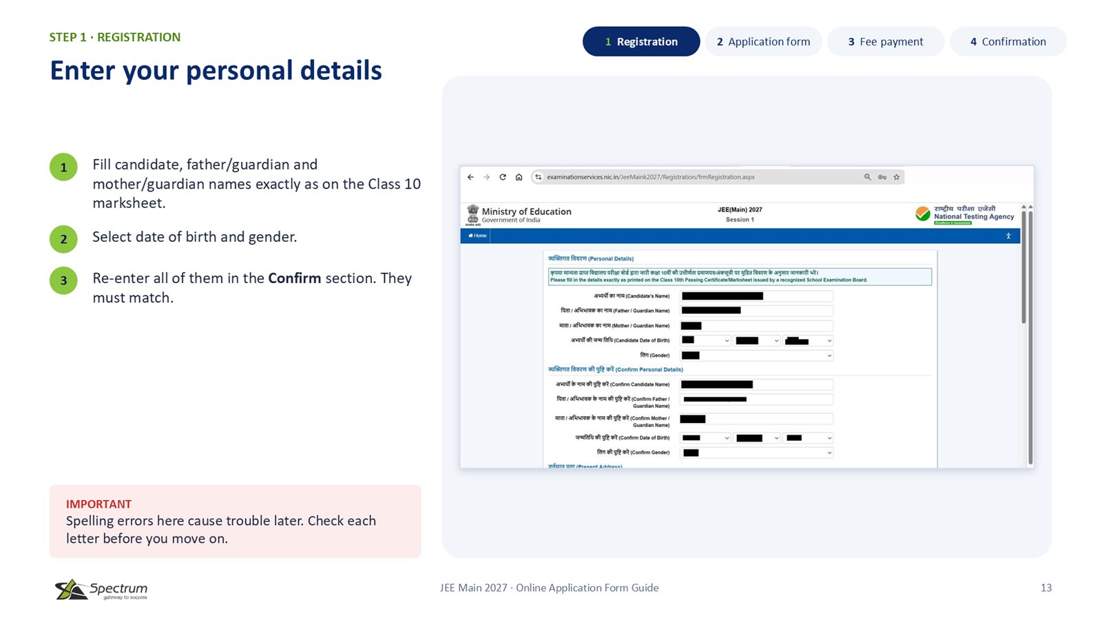 Slide 13: Enter your personal details