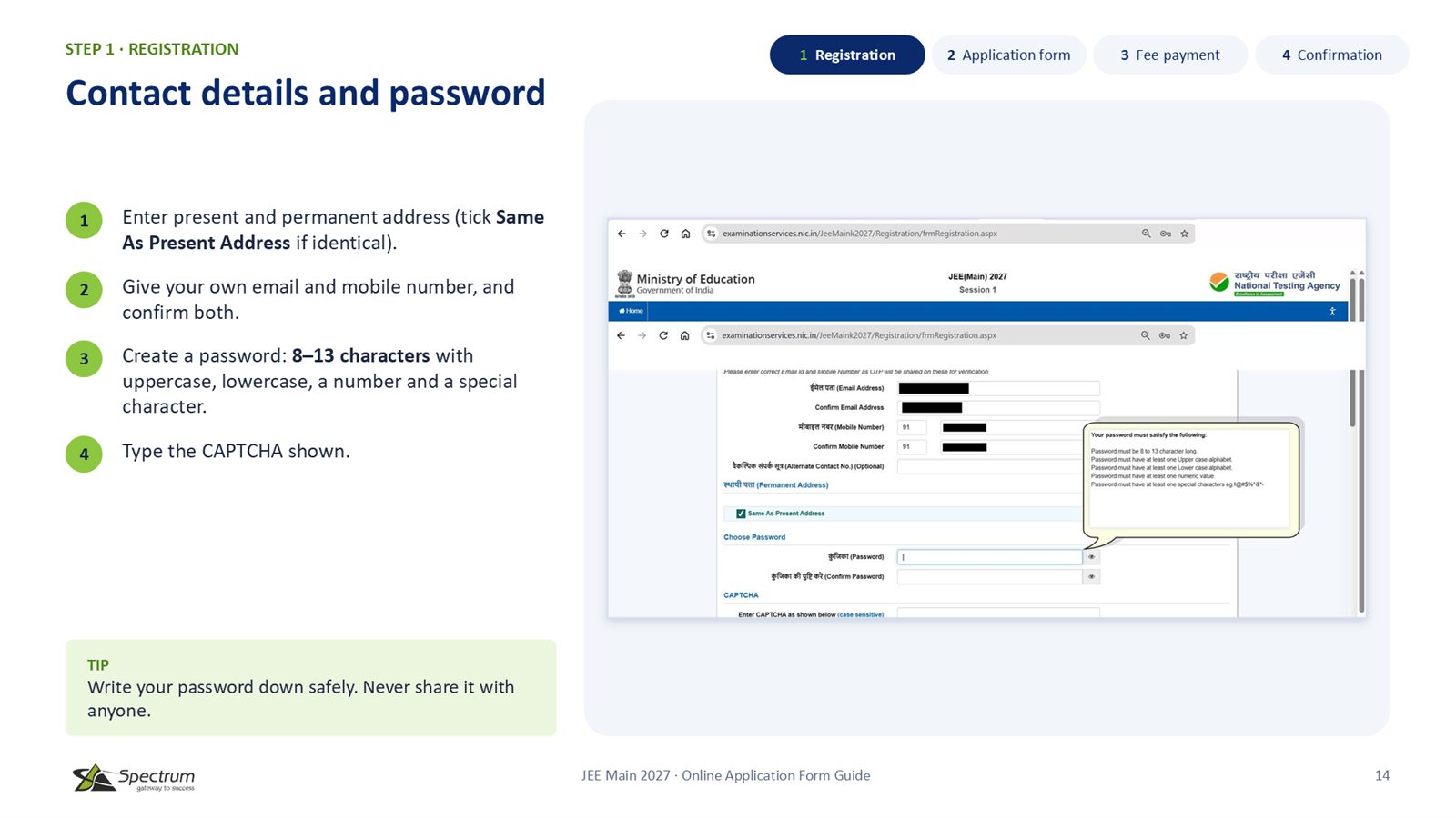 Slide 14: Contact details and password