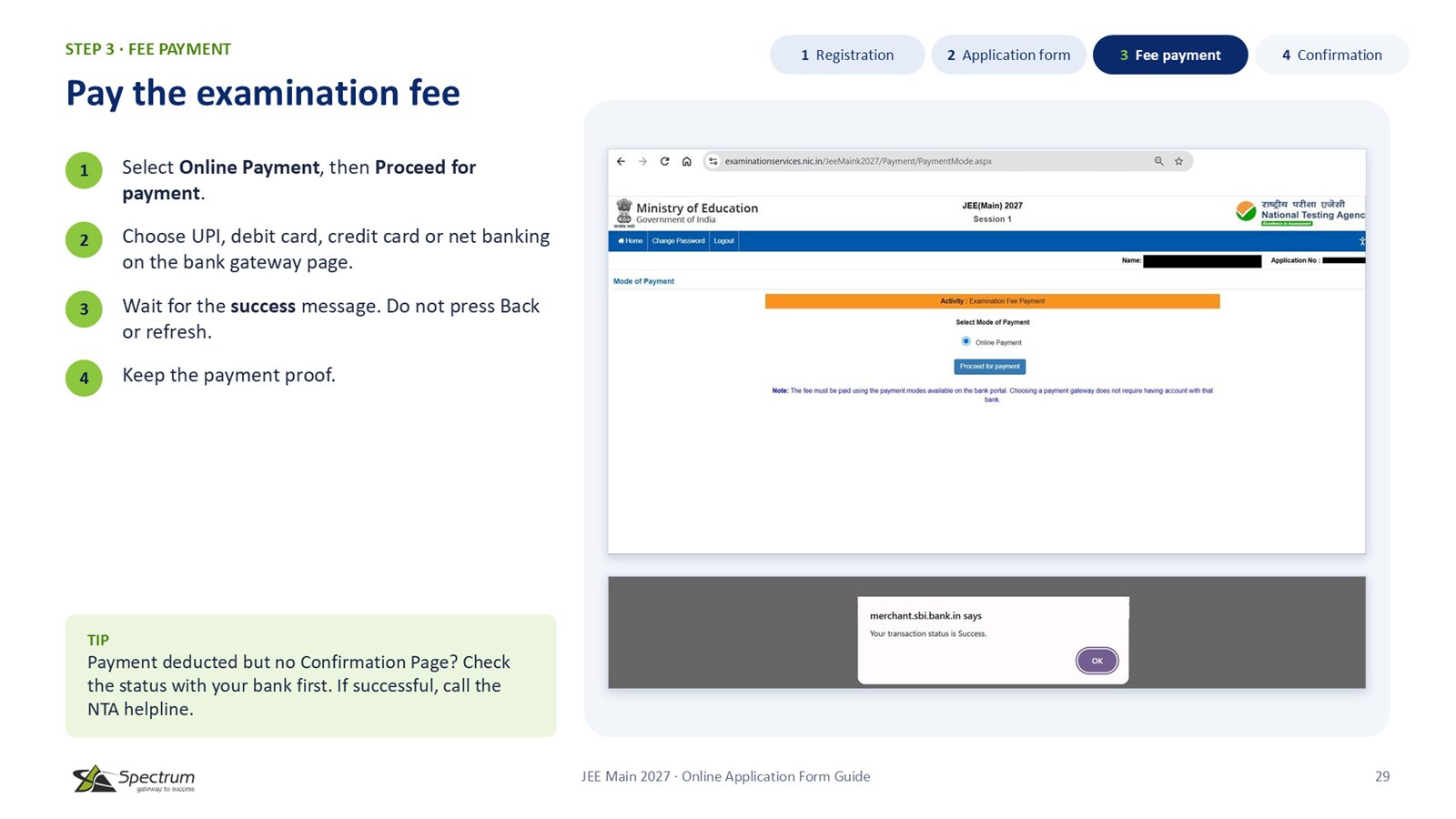 Slide 29: Pay the examination fee